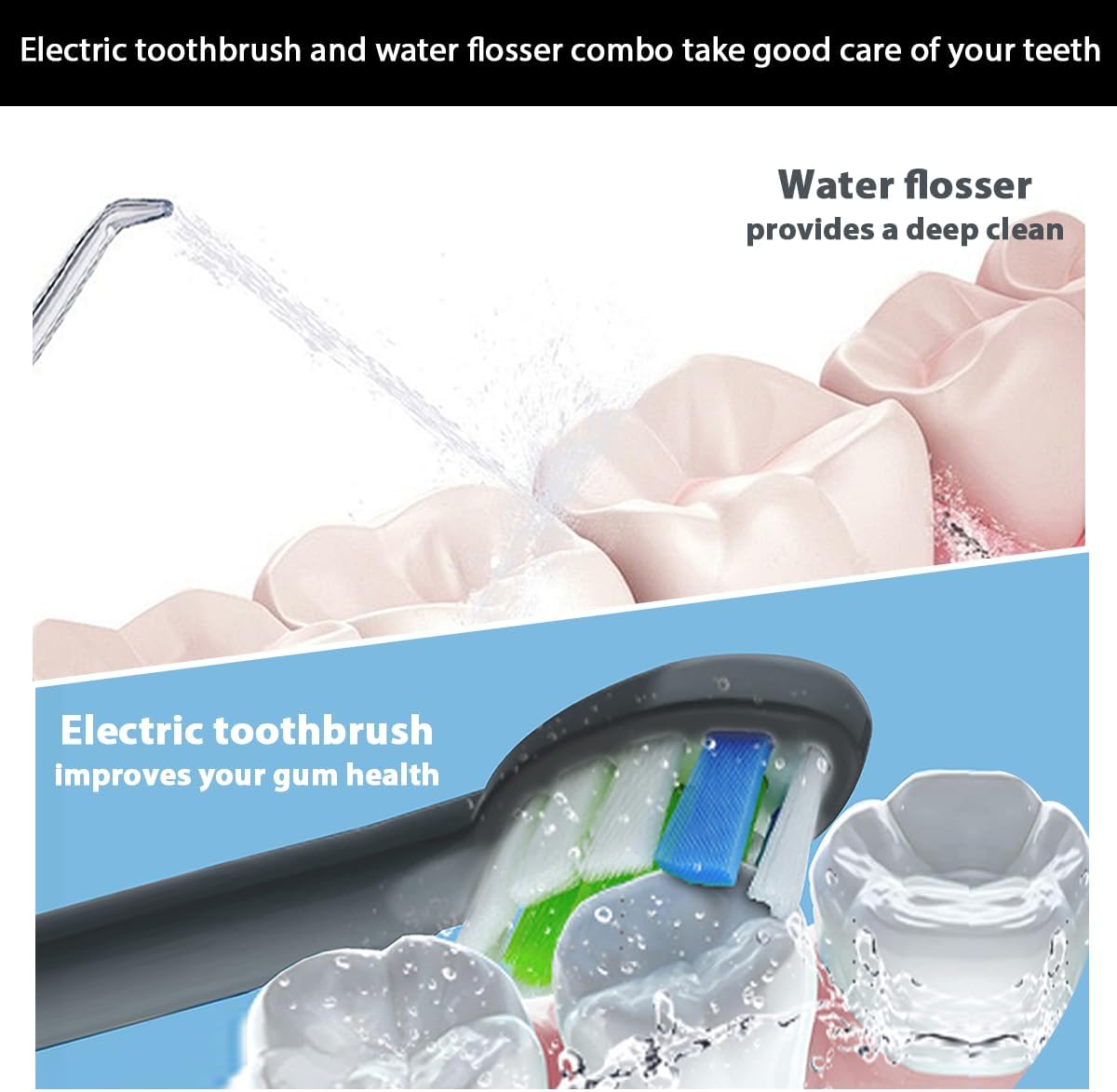 2-1 Oral Clean Kit- Water Dental flosser & Electric Toothbrush Combo- Brushing & Flossing- for Teeth Cleaning and Gum Health