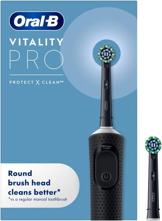 Oral-B Vitality Pro Electric Toothbrushes for Adults, for Him/Her, 1 Handle, 2 Toothbrush Heads, 3 Brushing Modes Including Sensitive Plus, 2 Pin UK Plug, Black