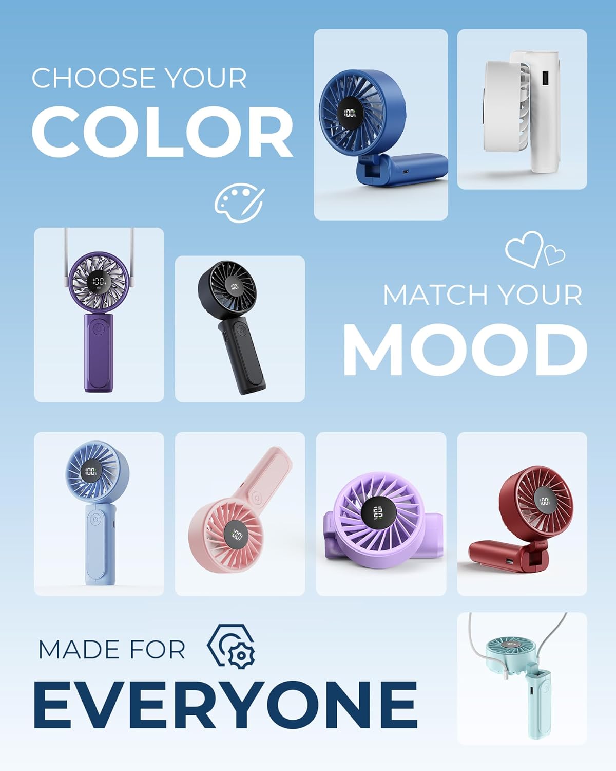 Peiyuu Handheld Fan, Portable Fan with 4000mAh Rechargeable Battery, LED Display Hand Fan with 6 Speeds, Mini Fan 180° Foldable for Home Office Travel Outdoor Bedroom