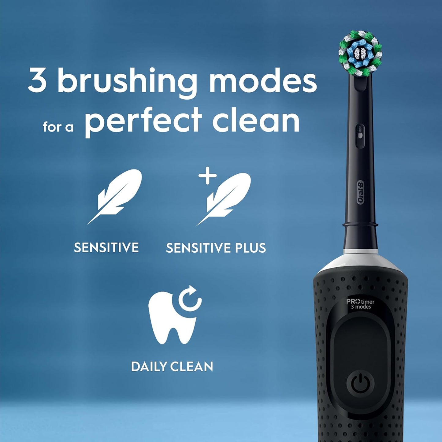 Oral-B Vitality Pro Electric Toothbrushes for Adults, for Him/Her, 1 Handle, 2 Toothbrush Heads, 3 Brushing Modes Including Sensitive Plus, 2 Pin UK Plug, Black