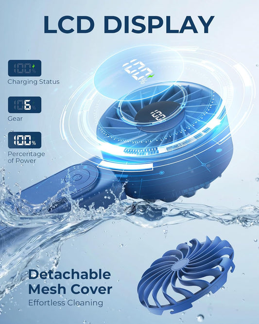 Peiyuu Handheld Fan, Portable Fan with 4000mAh Rechargeable Battery, LED Display Hand Fan with 6 Speeds, Mini Fan 180° Foldable for Home Office Travel Outdoor Bedroom