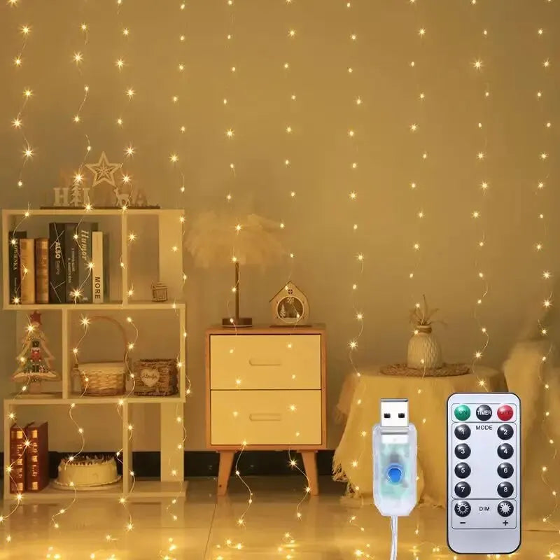 LED Curtain Bedroom Lights Christmas Garland