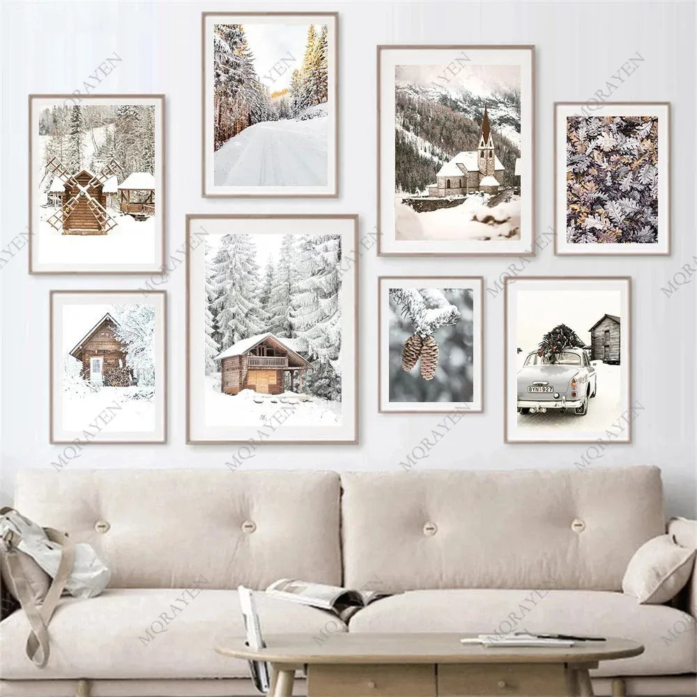 Sunrise Forest Mountain Lake Posters Cabin