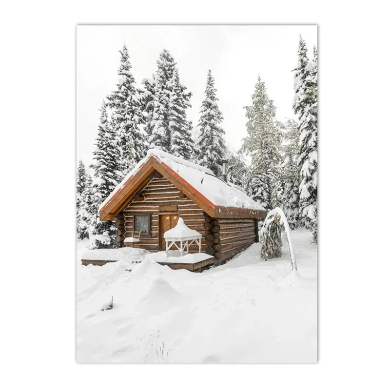 Sunrise Forest Mountain Lake Posters Cabin