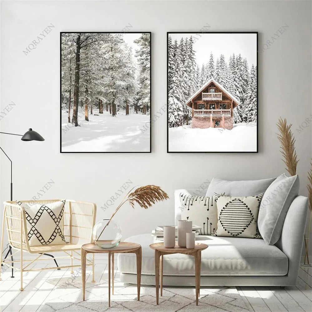 Sunrise Forest Mountain Lake Posters Cabin