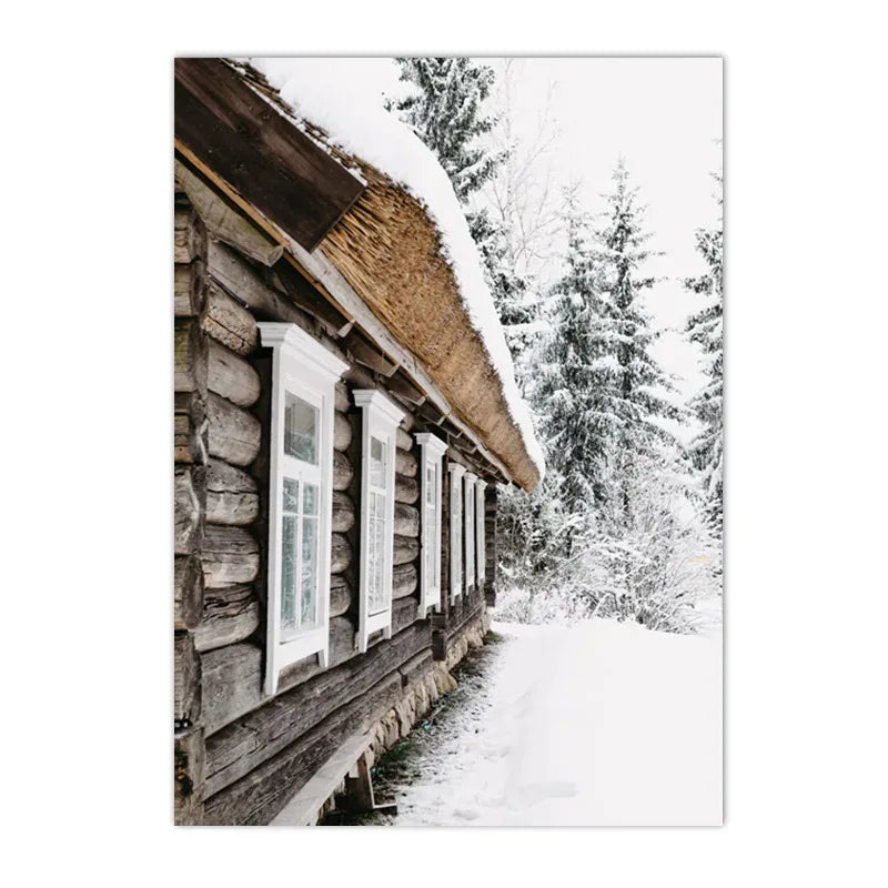 Sunrise Forest Mountain Lake Posters Cabin