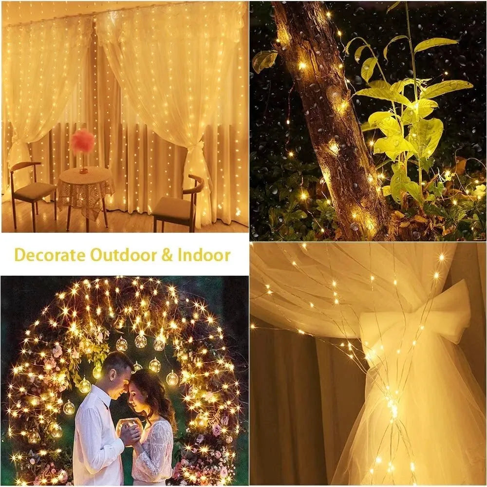 LED Curtain Bedroom Lights Christmas Garland