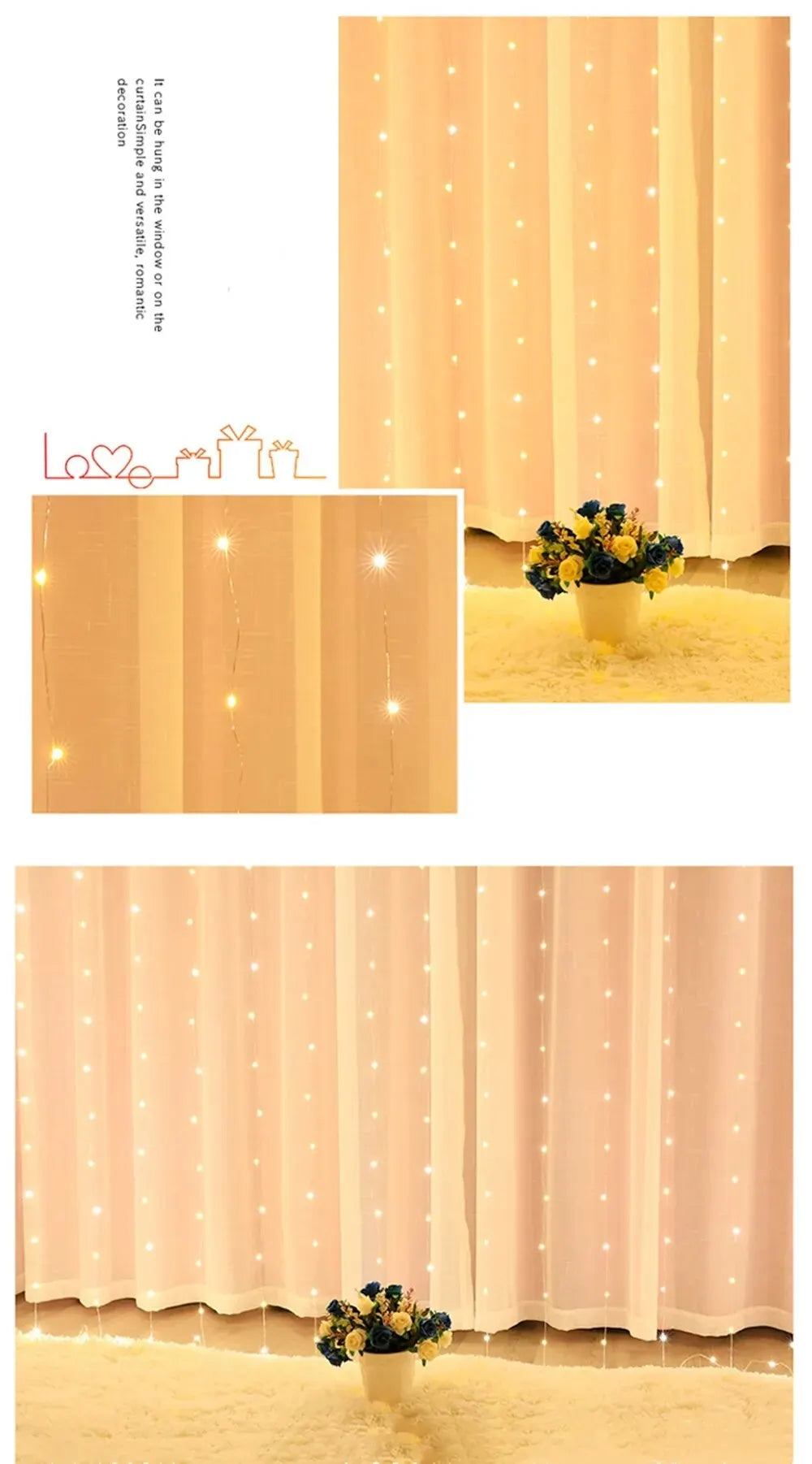 LED Curtain Bedroom Lights Christmas Garland